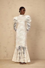 Sara Maxi Dress White Floral Lace Mermaid & Sequin Detailing