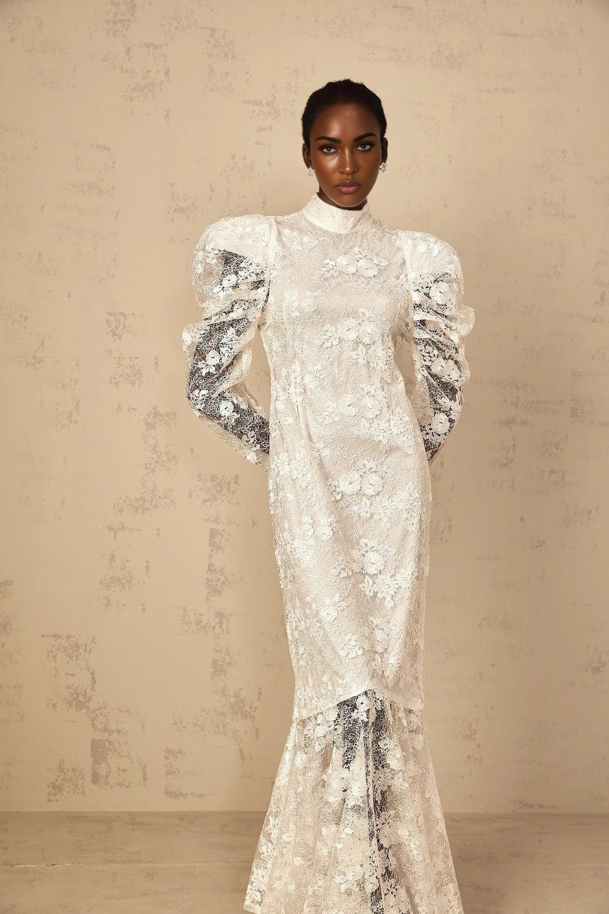 Sara Maxi Dress White Floral Lace Mermaid & Sequin Detailing