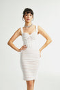 Sara Midi Dress White Mesh Texture Slit Zip Length