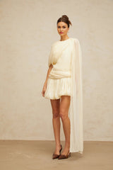 Sara Mini Dress Pleated Ribbon Detail & Glitter Bubble Hem
