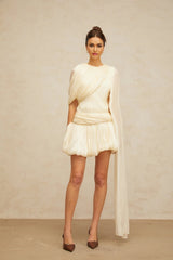 Sara Mini Dress Pleated Ribbon Detail & Glitter Bubble Hem