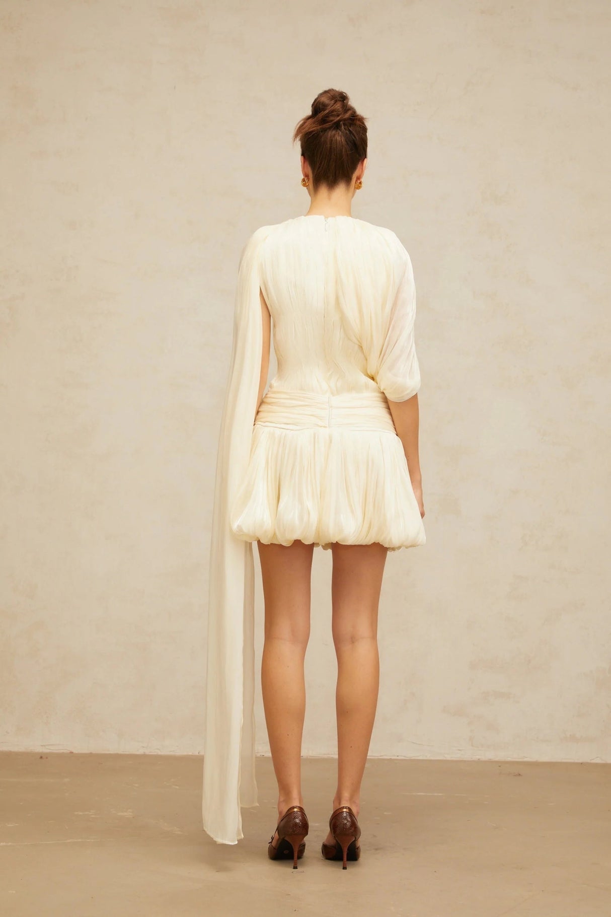 Sara Mini Dress Pleated Ribbon Detail & Glitter Bubble Hem