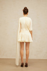 Sara Mini Dress Pleated Ribbon Detail & Glitter Bubble Hem