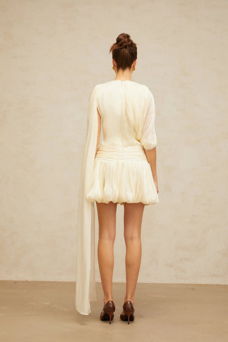 Sara Mini Dress Pleated Ribbon Detail & Glitter Bubble Hem