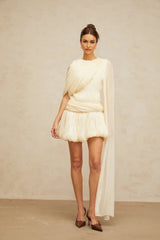 Sara Mini Dress Pleated Ribbon Detail & Glitter Bubble Hem