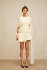 Sara Mini Dress Pleated Ribbon Detail & Glitter Bubble Hem