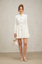 Sara Mini Dress White Knit Collared Fitted Thigh Length Zip Back