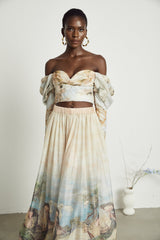 Sara Multicolor Neutrals Skirt & Top Set with Off - Shoulder Bustier Style