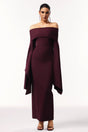 Sarah Burgundy Off-Shoulder Flare Sleeve Formal Dress