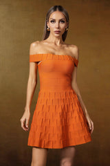 Sarah Orange Bandage Off-Shoulder Mini Dress