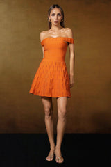 Sarah Orange Off-Shoulder Bandage Mini Dress with Layered Skirt