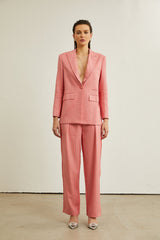 Sarah pink striped embellished jacket  trousers matching set