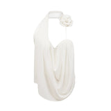 Sarah Top White Floral - Appliqu Halter - neck