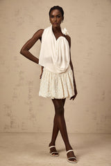 Sarah Top White Floral - Appliqu Halter - neck