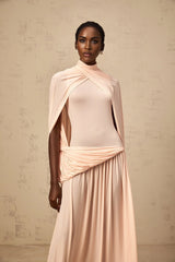 Sarai Maxi Dress Shrimp Pink Cape Pleated & Asymmetrical