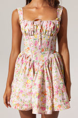 Sarai Pink Floral Print Square Neck Mini Dress