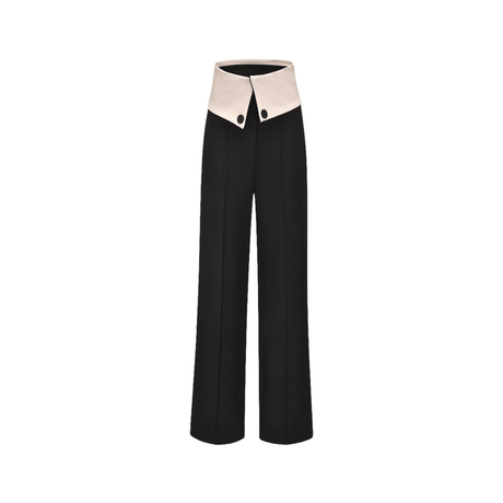 Haven Black Beige Waistband High-Rise Flared Tailoring Trousers - modified