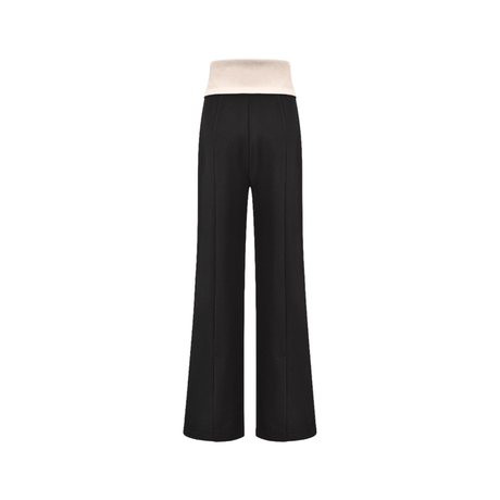 Haven Black Beige Waistband High-Rise Flared Tailoring Trousers - modified