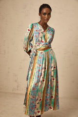 Savanna Floral Midi Dress with V Neck Wrap Design & SelfTie Fastening