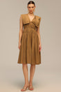 Savannah Brown Midi Dress V-Neckline Waist Detailing Elegant