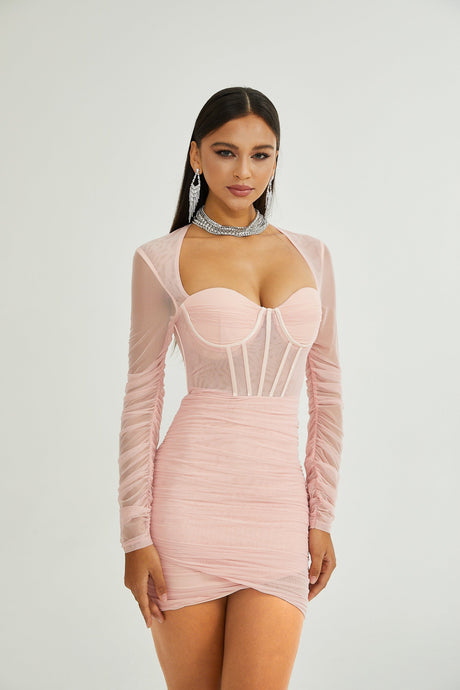 Savannah Long Sleeved Dress Mesh Bustier