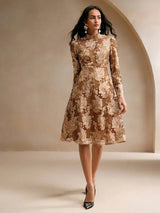 Savannah Midi Dress - Stand Collar - Wedding Occasion - Flared Hem - High Waist - A Line Style