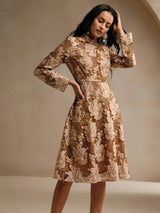Savannah Midi Dress - Stand Collar - Wedding Occasion - Flared Hem - High Waist - A Line Style