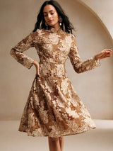 Savannah Midi Dress - Stand Collar - Wedding Occasion - Flared Hem - High Waist - A Line Style