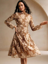 Savannah Midi Dress - Stand Collar - Wedding Occasion - Flared Hem - High Waist - A Line Style