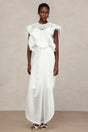 Savannah White Lace Maxi Dress Ruffled Sleeves Sash Belt Lightweight Fabric Summer Beach Wedding