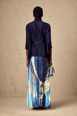 Savina Top & Dress Blue Pattern Creased Cape Matching Set
