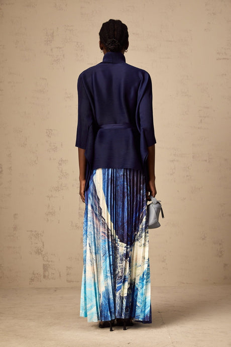 Savina Top & Dress Blue Pattern Creased Cape Matching Set