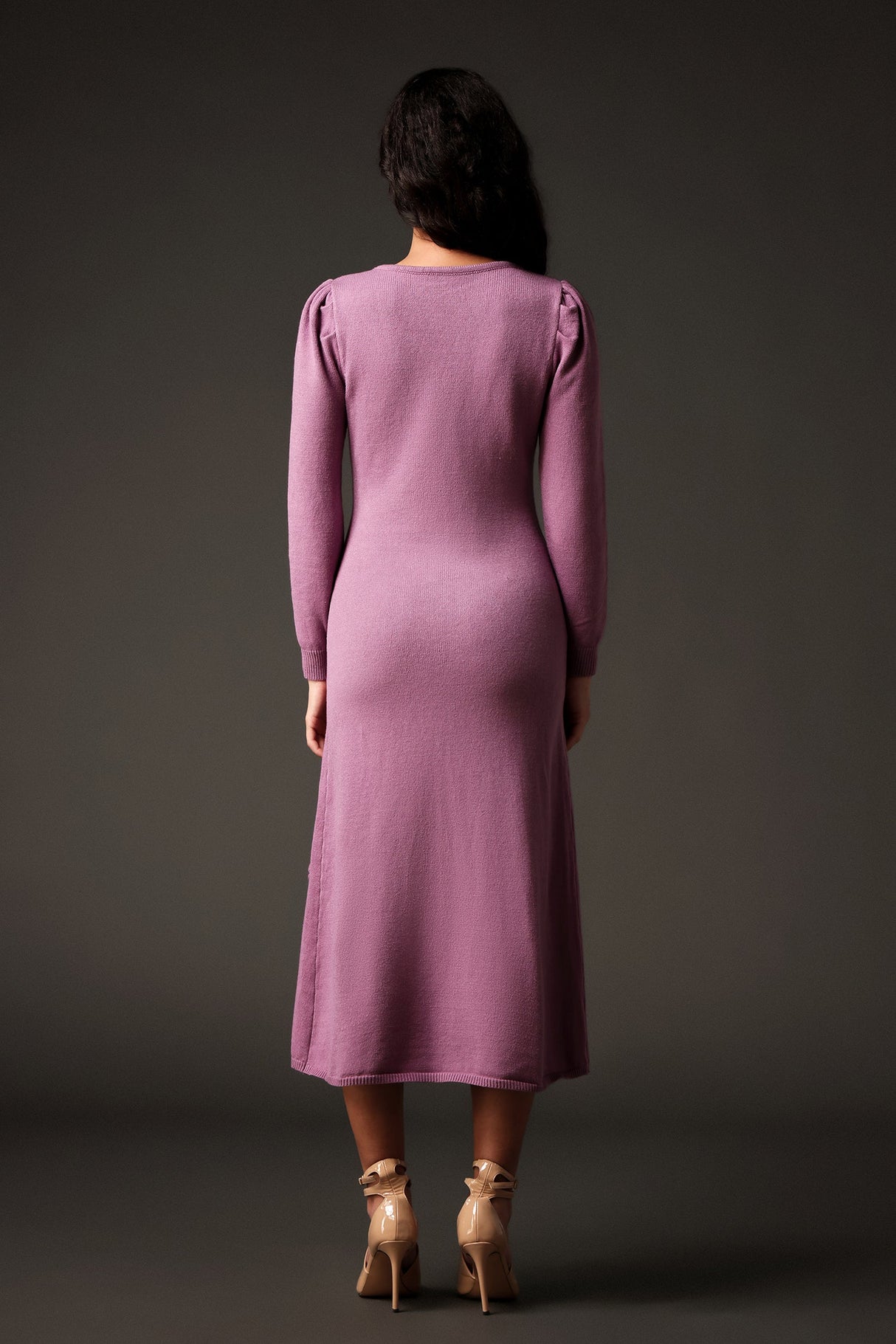 Scarlett Purple Floral Maxi Dress with Puff Sleeves and Round Neckline