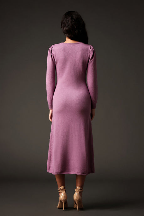 Scarlett Purple Floral Maxi Dress with Puff Sleeves and Round Neckline
