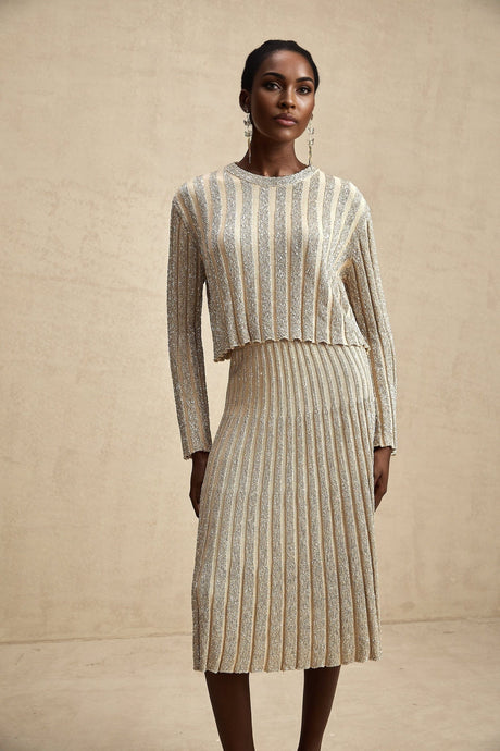 Scarlett Skirt & Top Set Champagne Sequin Knit