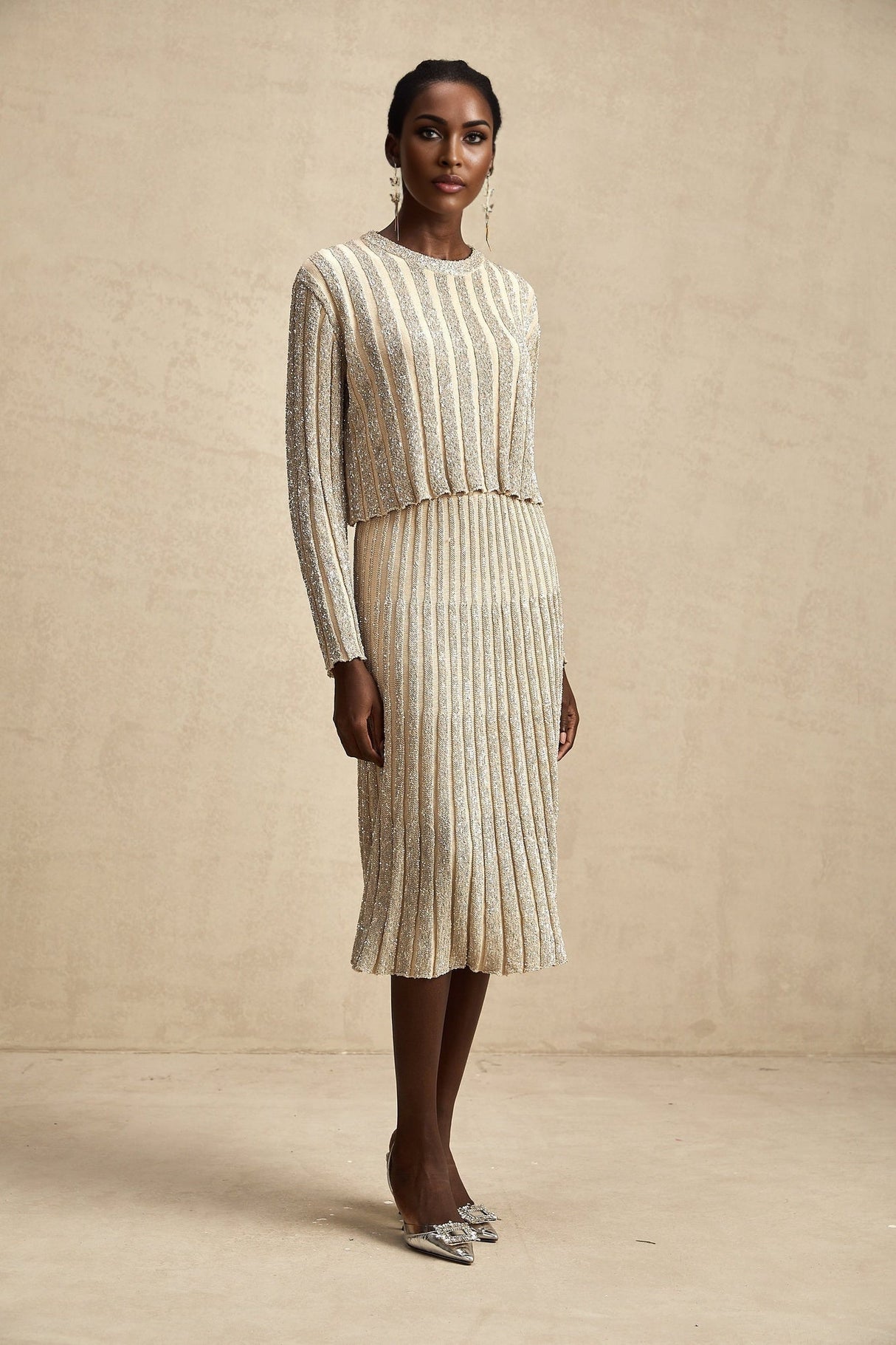 Scarlett Skirt & Top Set Champagne Sequin Knit