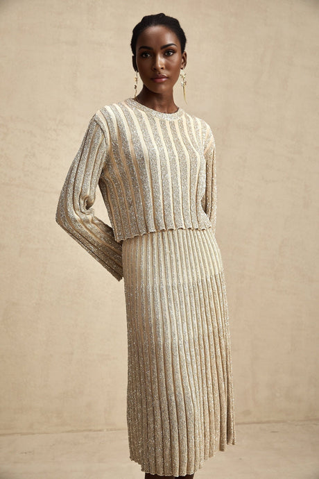 Scarlett Skirt & Top Set Champagne Sequin Knit
