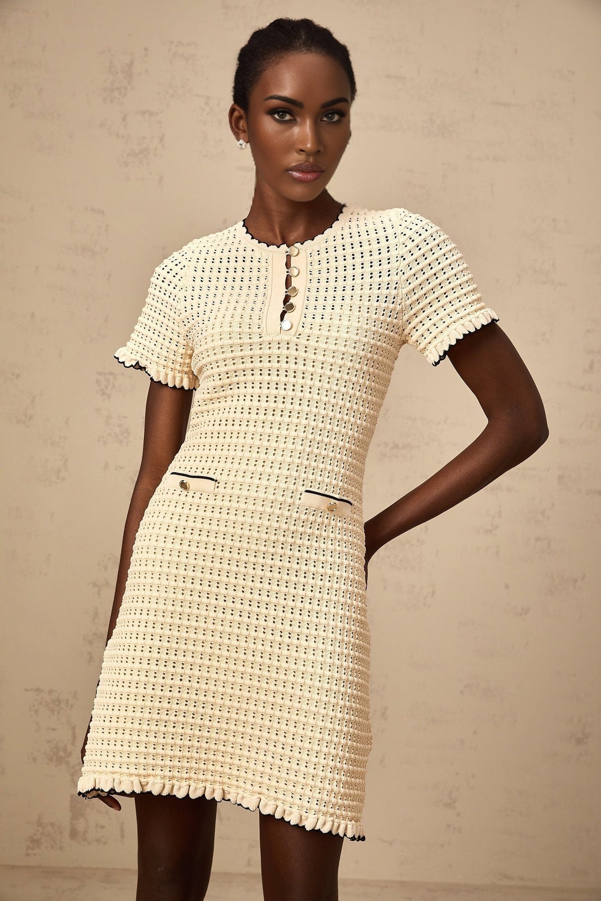 Selena Mini Dress with Ruffled Trim and Front Pockets