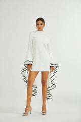 Serafina Dress Classic White & Black Ruffle Sleeve