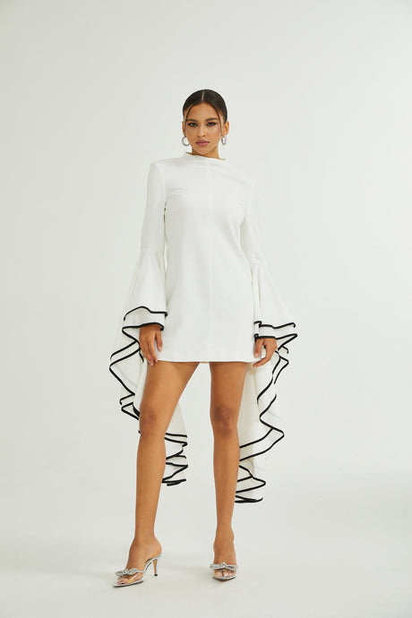 Serafina Dress Classic White & Black Ruffle Sleeve