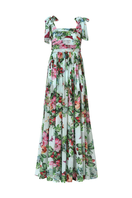 Serafina Green Floral Maxi Dress with Bowknot Detail and Ruffles