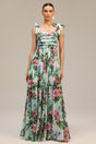 Serafina Green Floral Maxi Dress with Bowknot Detail
