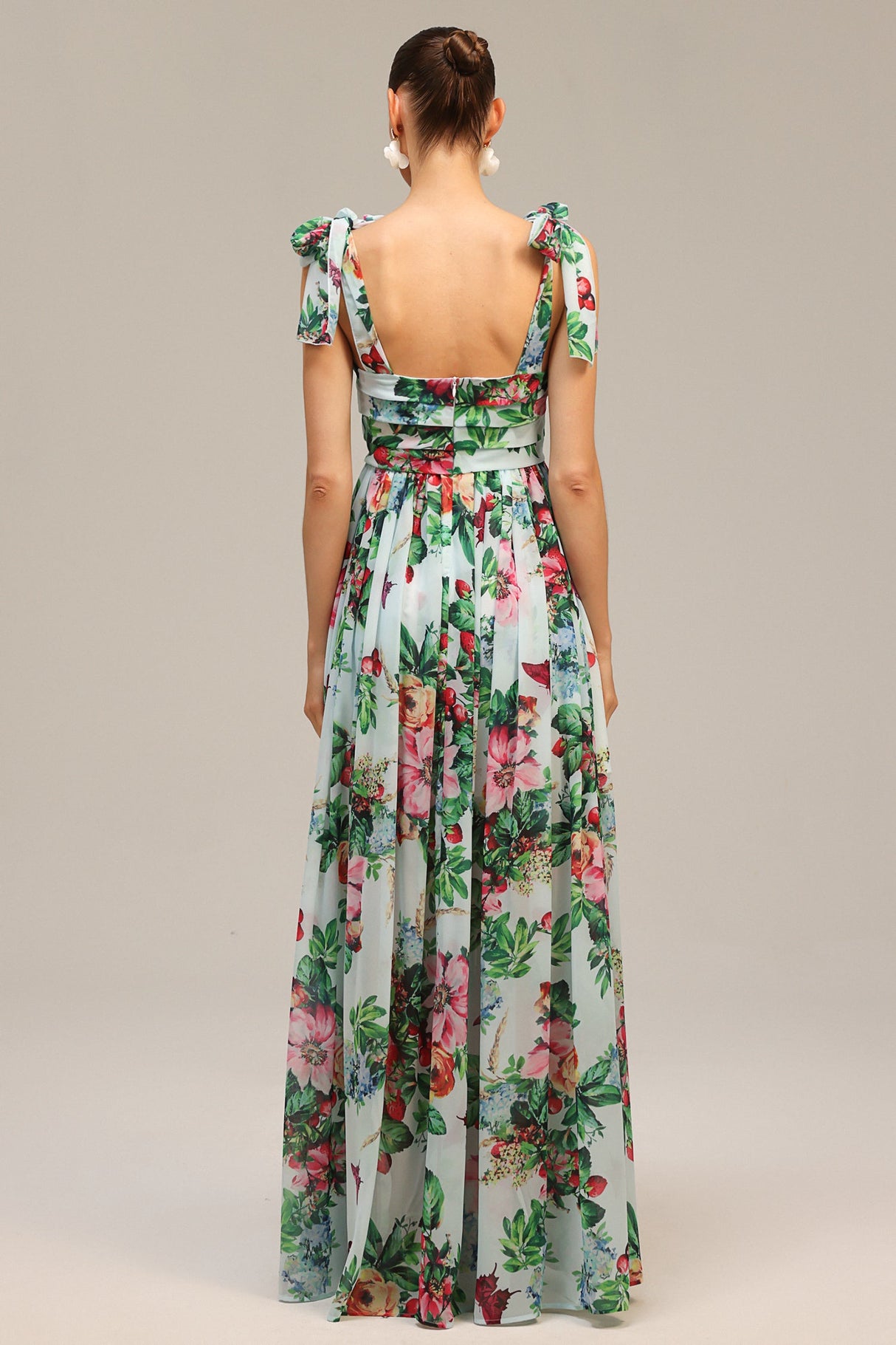 Serafina Green Floral Maxi Dress with Bowknot Detail