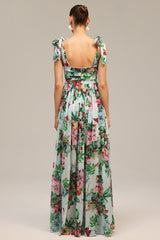 Serafina Green Floral Maxi Dress with Bowknot Detail