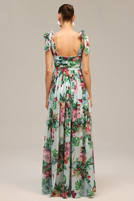Serafina Green Floral Maxi Dress with Bowknot Detail