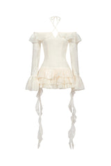 Serafina Ivory Off-Shoulder Embroidered Flounce Hem Mini Dress