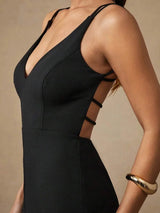 Serafina Jumpsuit - High Stretch Fabric Elasticity - Regular Fit - Long Length - Sleeveless - Refined Style - V Neckline - Backless, Criss Cross