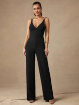 Serafina Jumpsuit - High Stretch Fabric Elasticity - Regular Fit - Long Length - Sleeveless - Refined Style - V Neckline - Backless, Criss Cross