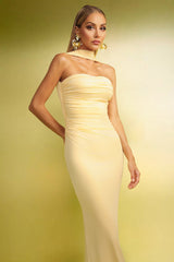 Serafina Yellow Strapless Ruched Maxi Dress