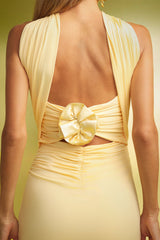 Serafina Yellow Strapless Ruched Maxi Dress
